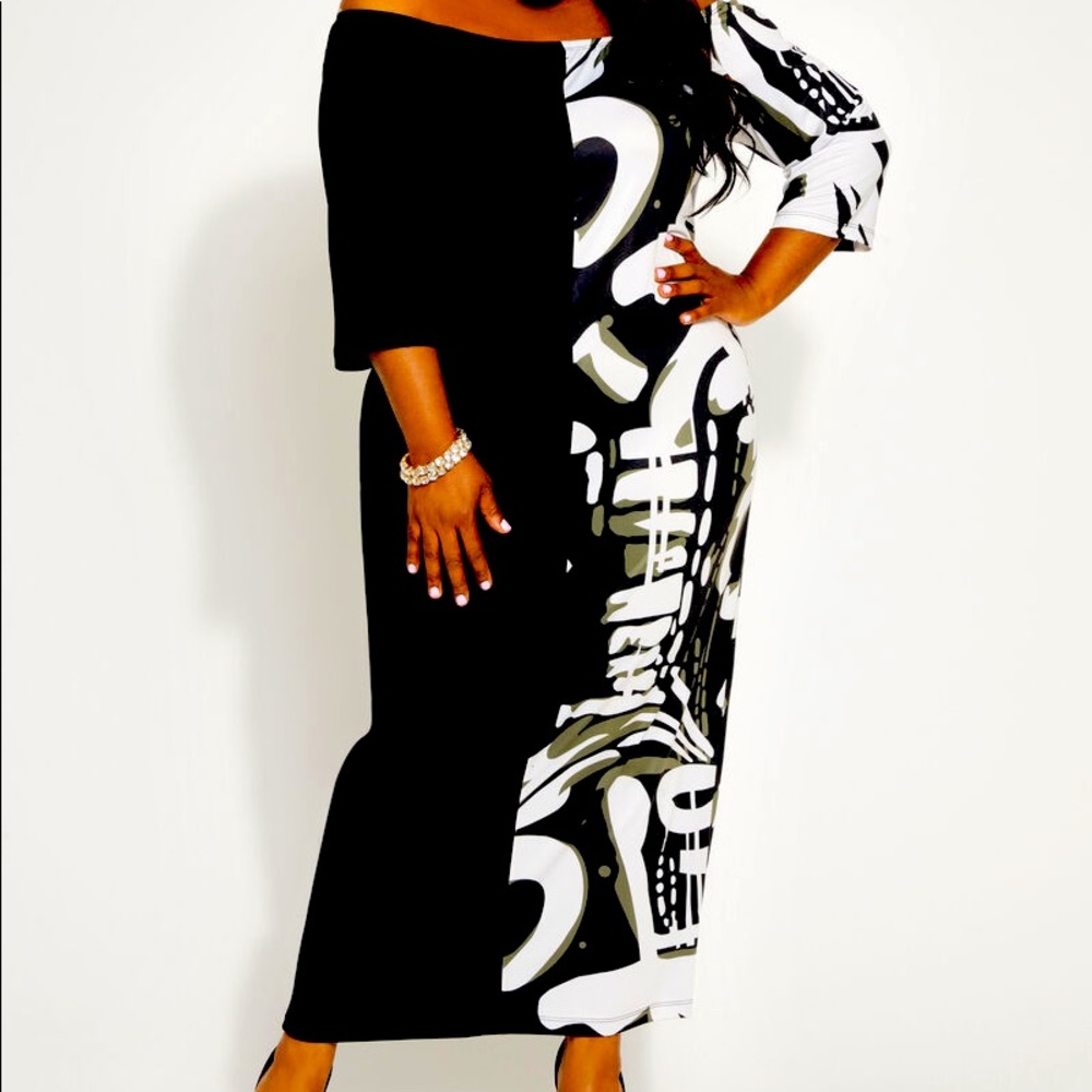 👗✨ASHLEY STEWART BLACK & WHITE GRAFFITI DRESS
